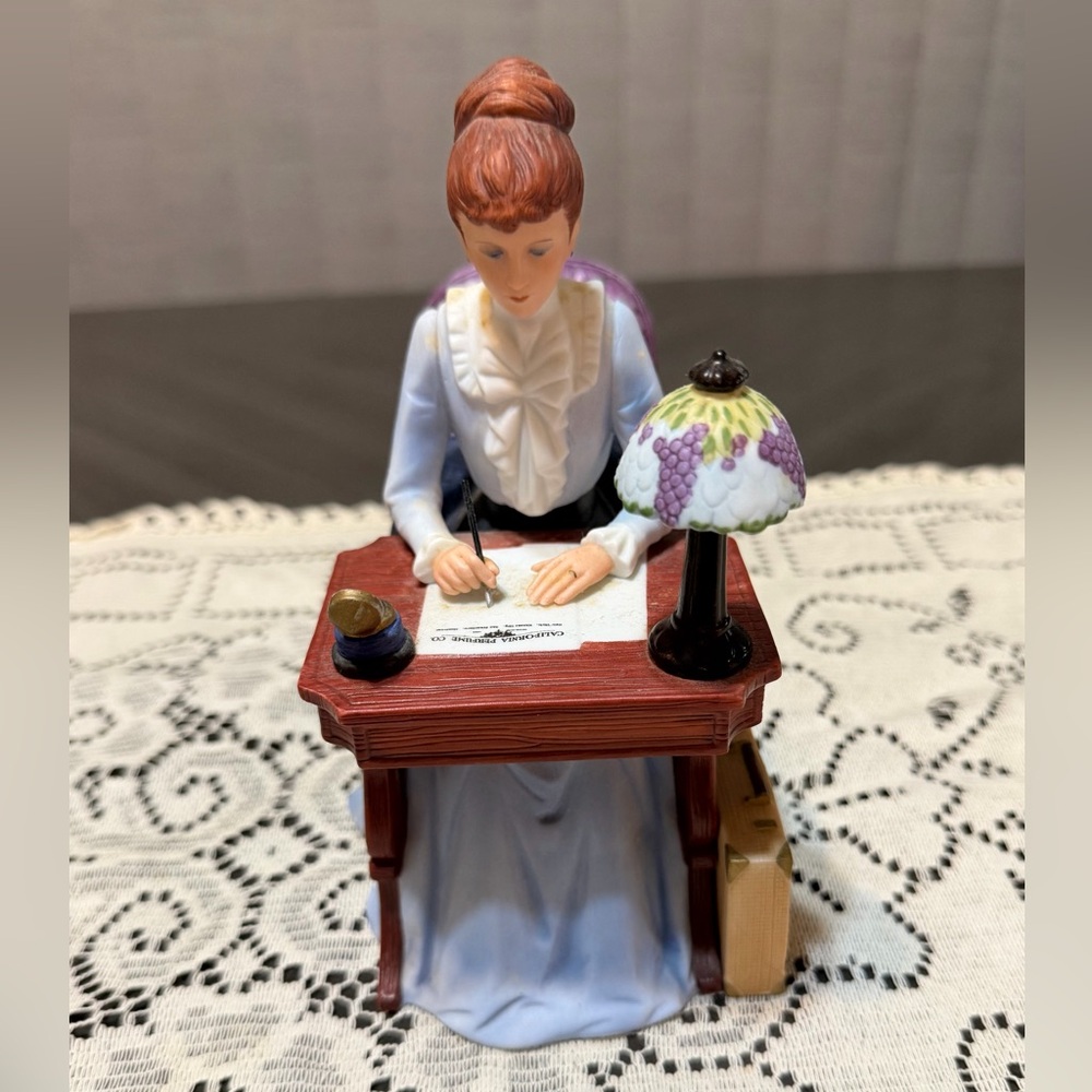 Avon Mrs.Albee Porcelain Figurine of Woman at Desk with Lamp